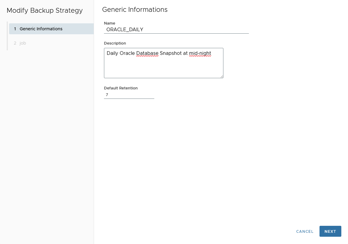 Edit Backup Strategy Generic Information