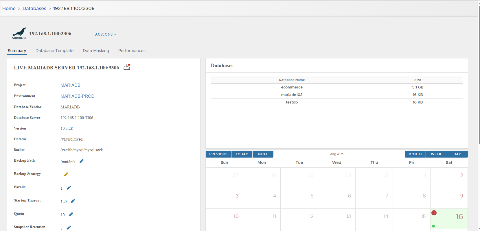 Linked live DB detail