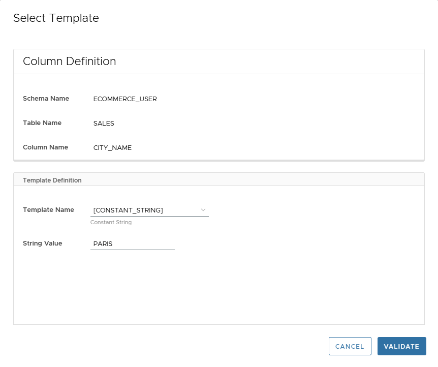 Attach template to column