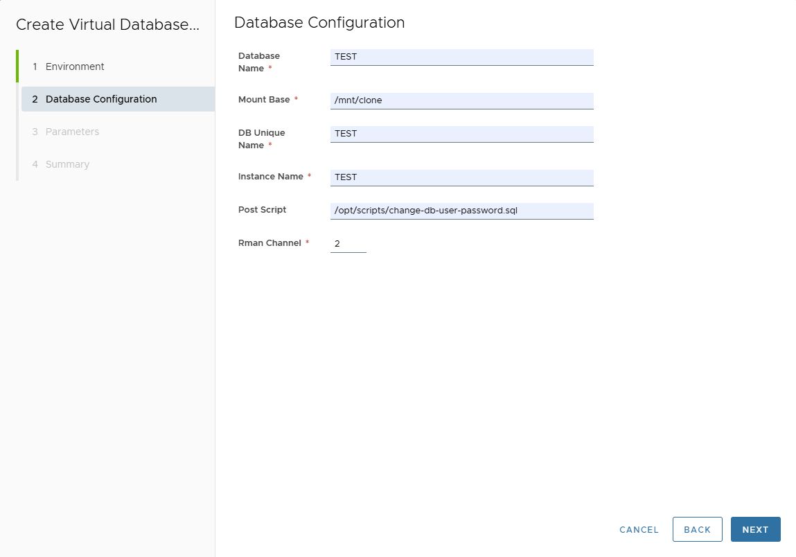 Database configuration