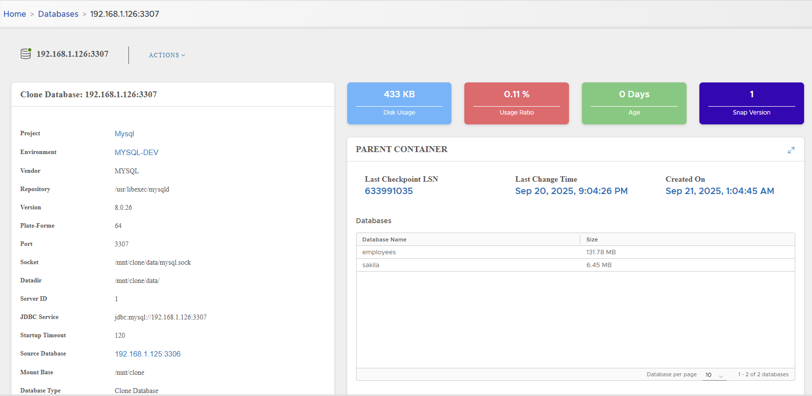Clone Database Detail