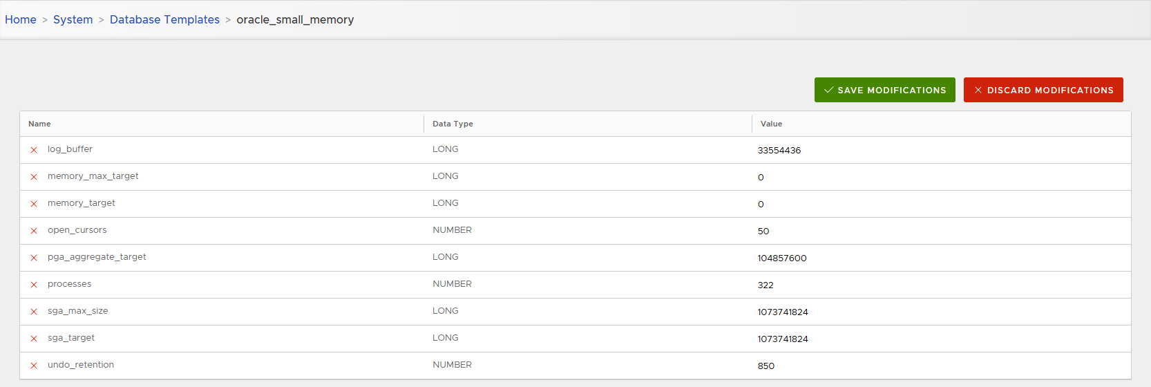 Database Template Edit