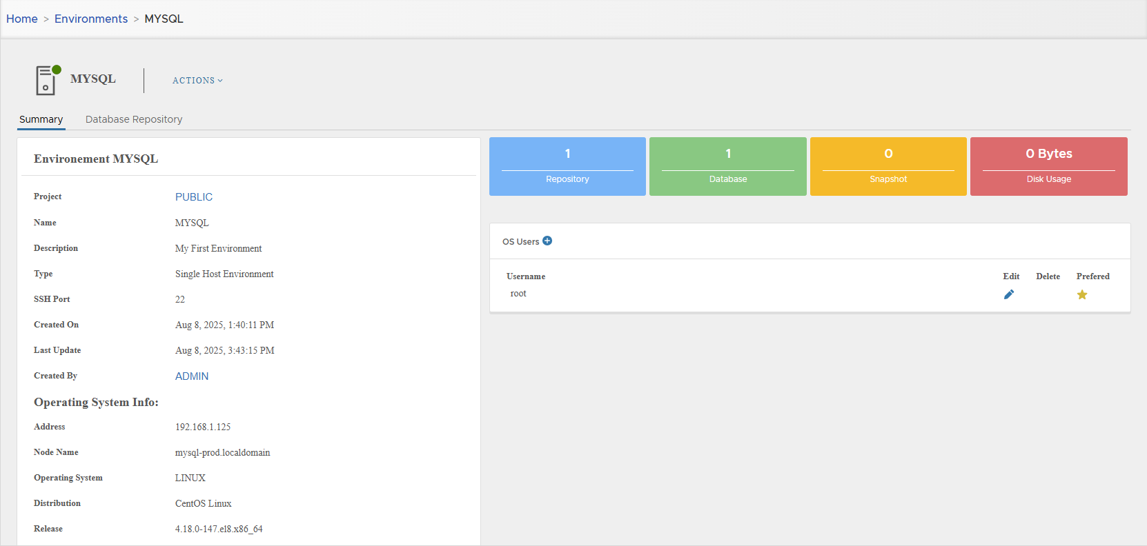 Environment Detail Page