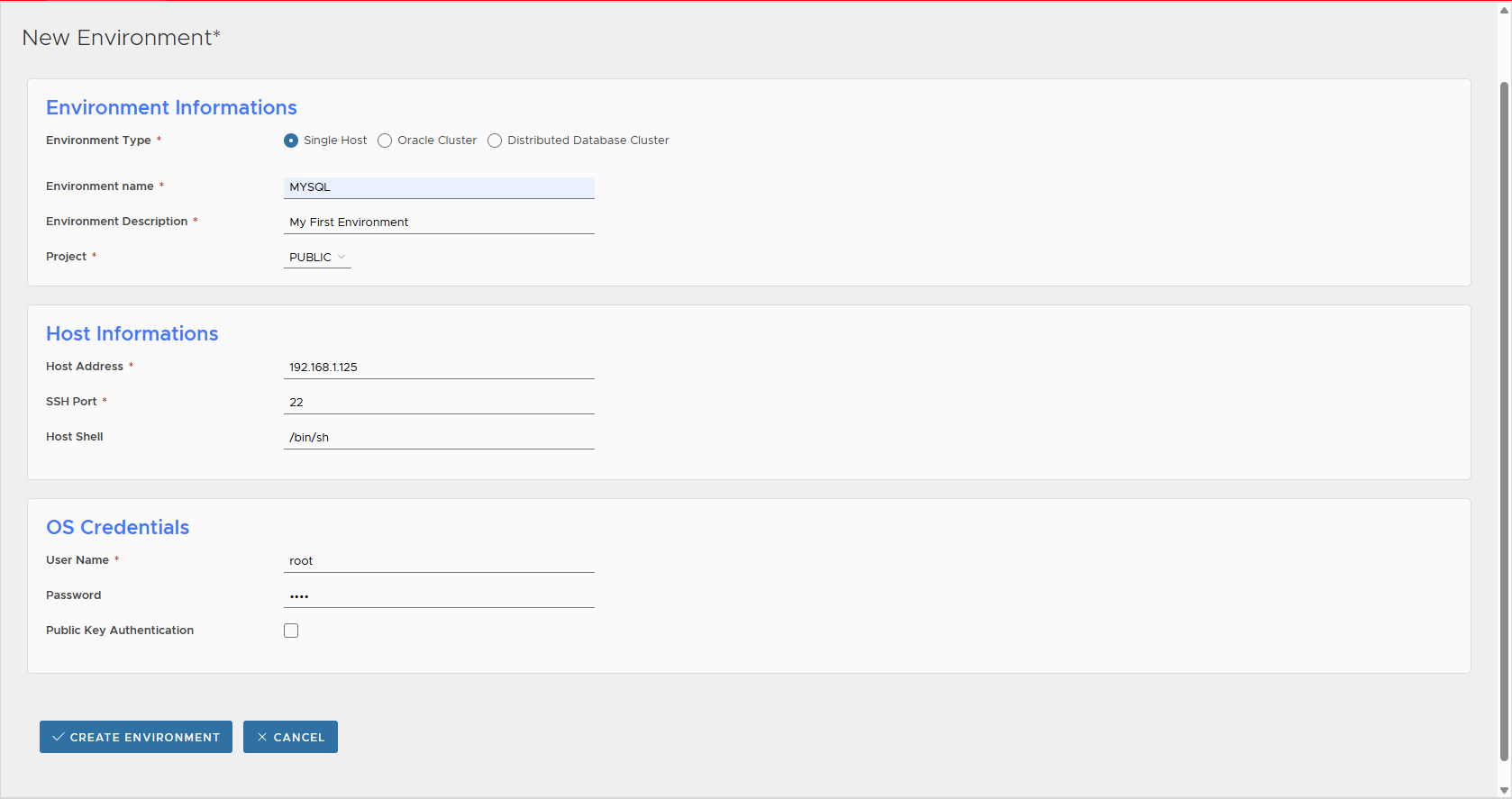 New Environment Form