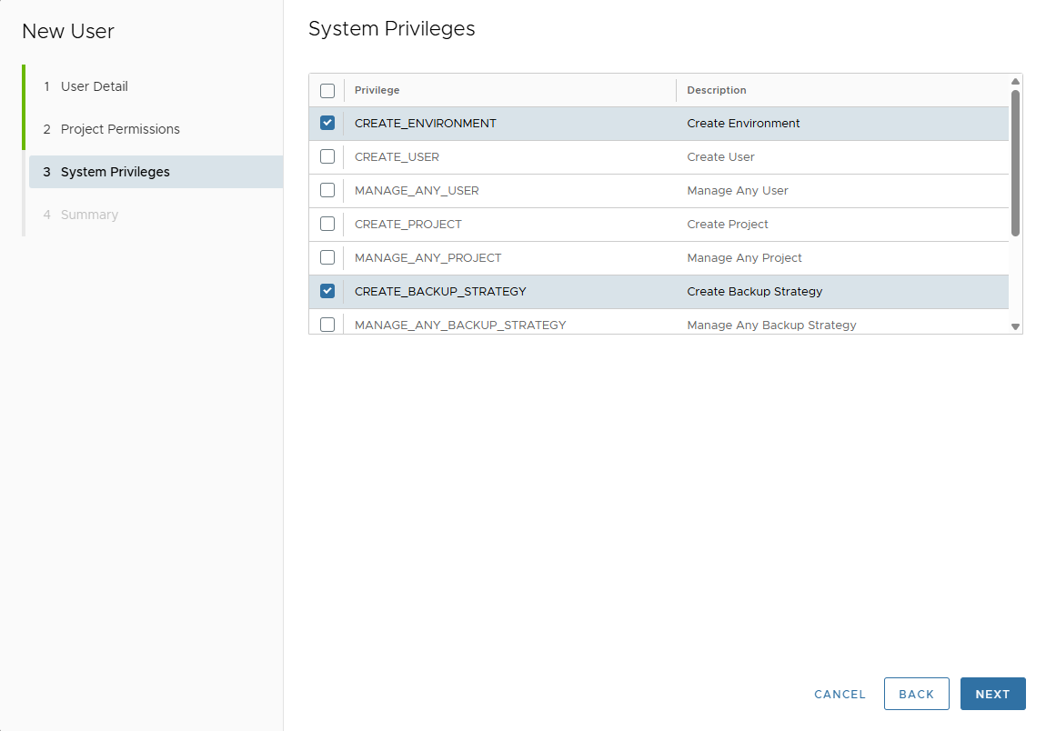 User Create System Privileges