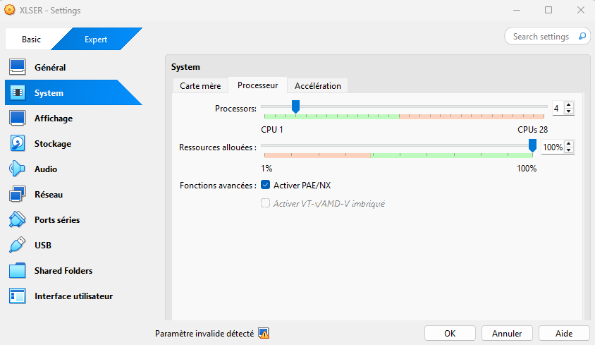 CPU and RAM Settings